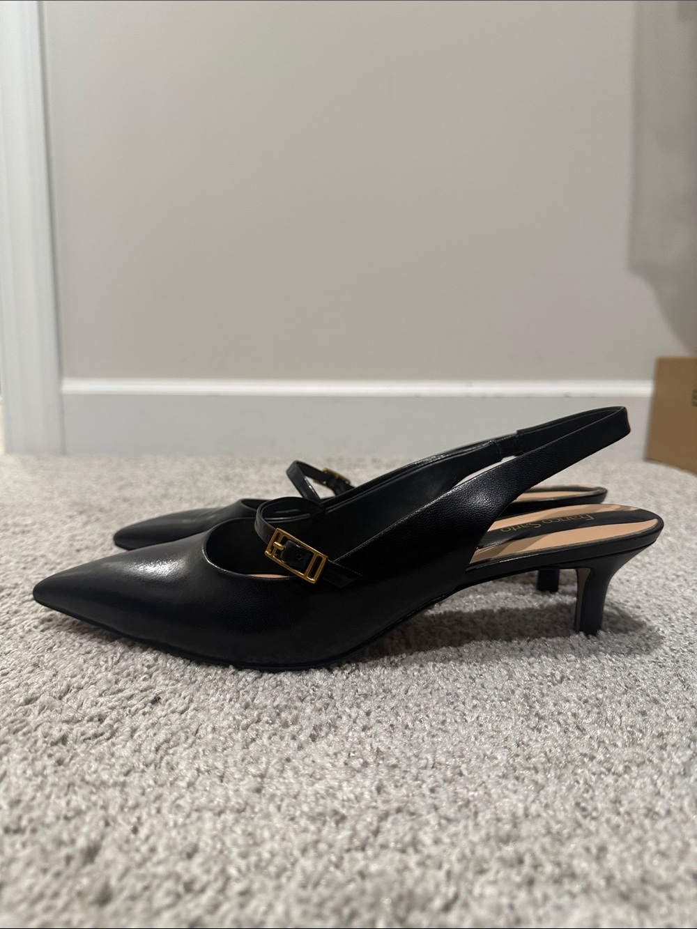 Franco Sarto Pointed Slingback Kitten Heel with Gold Buckle